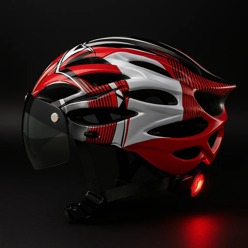 CycloGuard™ Bike Helmet – Lightweight, LED Safety & Visor Shield –